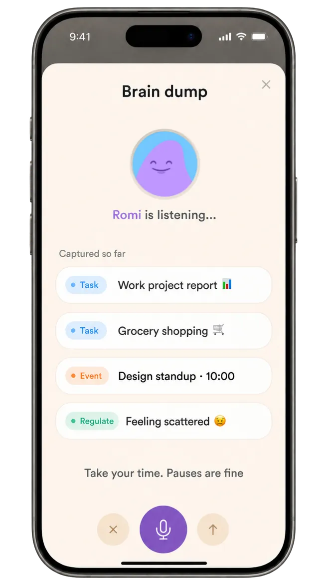 The Romi app action and planning screen